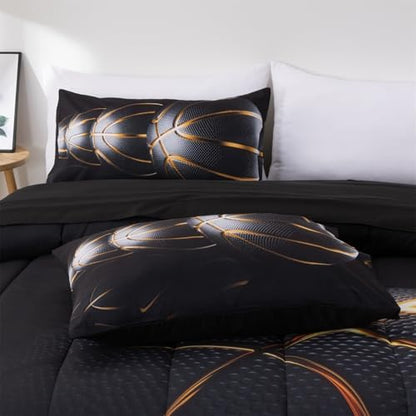 A Nice Night 6Pcs Bed in A Bag Queen Basketball Comforter Set for Kids Teen