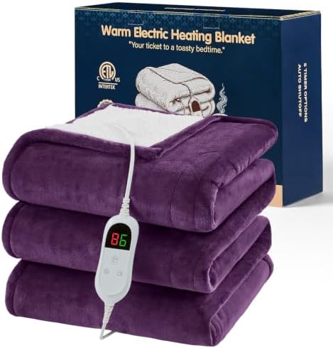 Heated Electric Blanket Twin, Heating Blanket, 62" x 84", Lavender