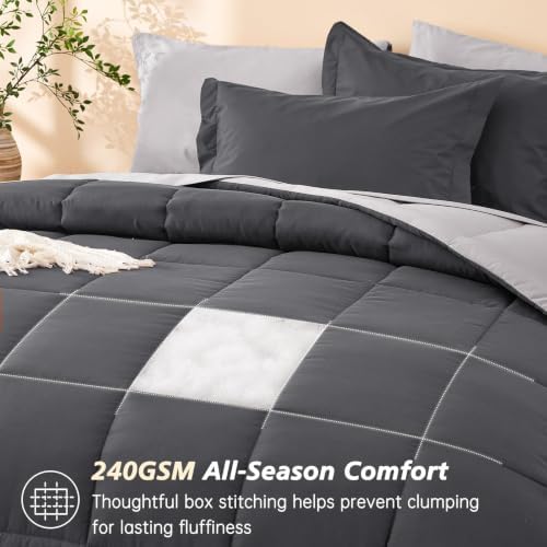 King Comforter Set with Sheets- 7 Pieces Bed in a Bag Grey Bedding Sets