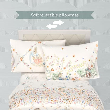 Peter Rabbit Book Bedding Set, Twin Size 5-Piece Super Soft Fluffy Reversible Comforter & Sheet Set with Sham, Spring Storybook Friends (100% Officially Licensed Product) by Franco Heritage