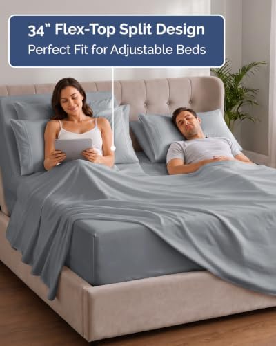 Extra Deep Flex Top Split Head King Sheet Set - 6pc Sheets - Steel Blue