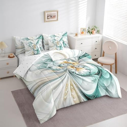Erosebridal Marble Texture Comforter Set King Size,Abstract Mable Floral Bedding Set for Kids Teens,Green Tie Dye (Comforter+Fitted+Flat Sheet+2 Pillowcases+2 Throw Pillow Covers) 7 Pieces Bed Set