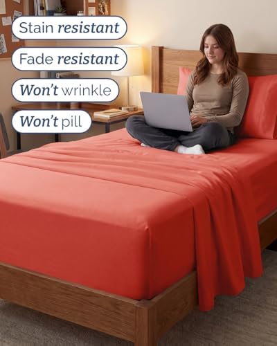 Extra Deep Twin XL Sheet Set - 3 Piece College Dorm Room - Coral