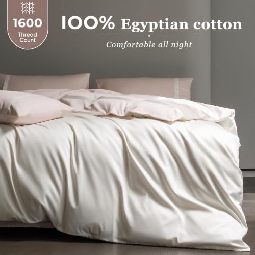 Full Size Duvet Cover, 100% Egyptian Cotton,1600 Thread Count, Reversible Duvet Cover, Soft and Breathable Satin Bedding Set, All Seasons (Heather Pink and White, 80"x90")