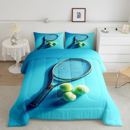 Castle Fairy Tennis Racket Comforter Set Toddler Size American Sports Ball Gaming Bedding Set Kids Boys Girls Tennis Balls All Season Quilt Set Sport Competition Bedding Comforter Sets,2Pcs