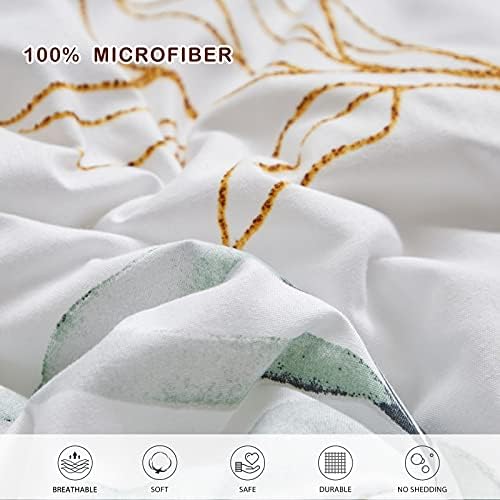 Joyreap 7 Piece Bed in a Bag King, Green Leaves Printed on White Botanical Design, Microfiber Comforter Set for All Season (1 Comforter, 2 Pillow Shams, 1 Flat Sheet, 1 Fitted Sheet, 2 Pillowcases)