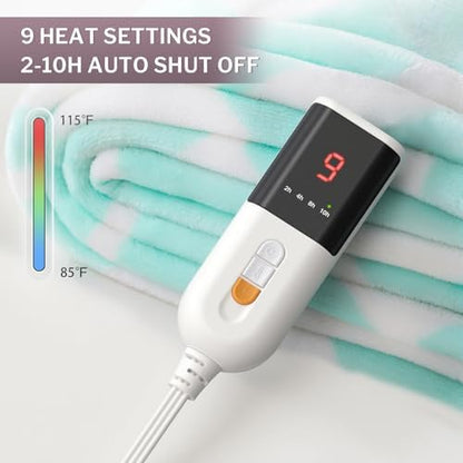 VENTIMI Heated Blanket Twin, 9 Heat Levels & 2-10 Hours Auto Off, Green