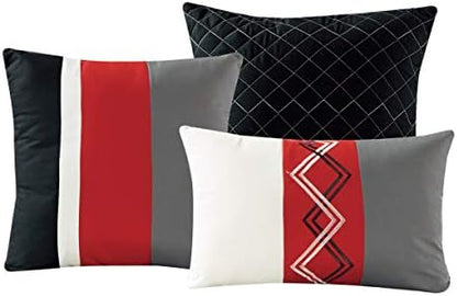 Chezmoi Collection 7-Piece Zigzag Embroidered Comforter Set, Queen Size