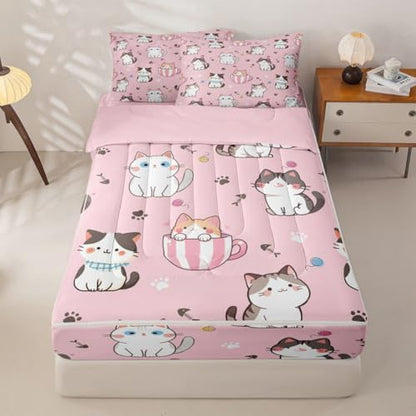 Feelyou Cat Cats Zip Comforter Set Twin Size Kids Bed in a Bag