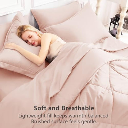 CozyLux Twin Comforter Set 68"x88" Blush Pink - 5 Piece Bed in a Bag