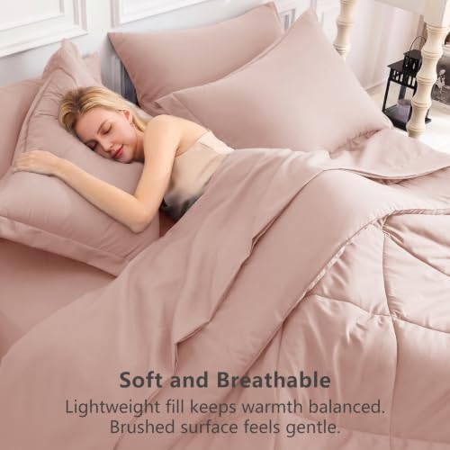 CozyLux Queen Comforter Set 88"x88" Dusty Pink - 7 Piece Bed in a Bag