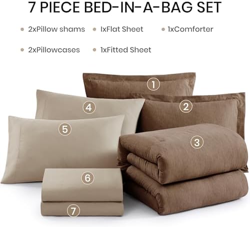 Monbix Oversized King Comforter Set 7 Pieces Brown Bed in a Bag