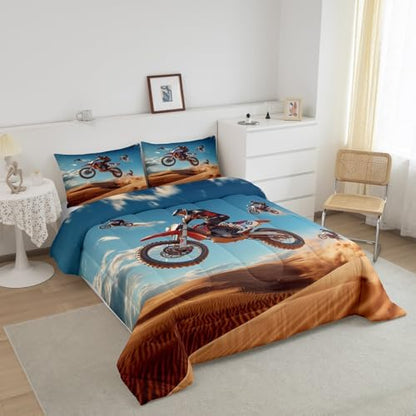Feelyou Dirt Bike Comforter Set Full Size Racing Themed Bedding Set