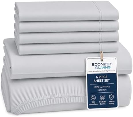 6PC sheet set full size 100% Egyptian cotton 16" Deep ,Easy-Fit, Light Gray