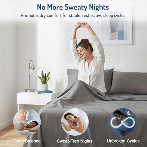 Coolmax® Cooling Sheets for Hot Sleepers, Twin XL Size, Grey