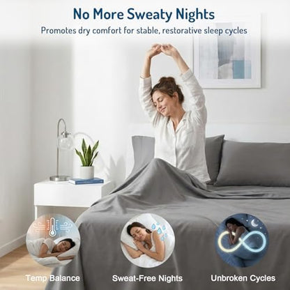 Coolmax® Cooling Sheets for Hot Sleepers, Twin XL Size, Grey