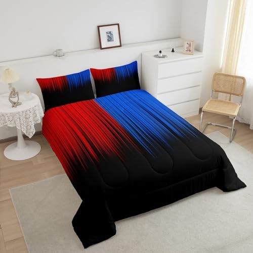 Feelyou Abstract Ombre Comforter Set Kids Teens Blue Red and Black Girls Bedding Set Room Decor Fashion Modern Quilt Set 2Pcs Twin Size