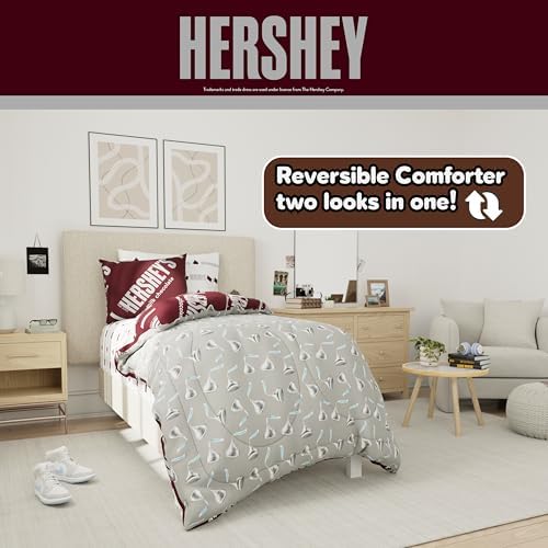 Hershey's Kisses Milk Chocolate Bedding Set, Twin Size 5 Piece Comforter and Sheet Set with Sham, (Officially Licensed Product) by Franco