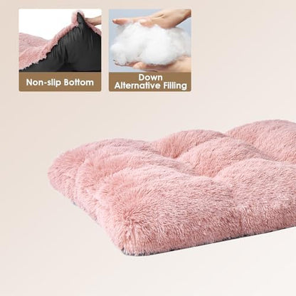 EHEYCIGA Fluffy Dog Crate Bed for Medium Dogs, Plush Crate Pad, Pink