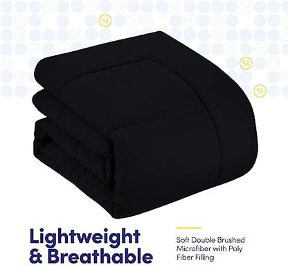 Full Size Comforter Set with Sheets - 7-Piece Bedding Collection - 1 Comforter, 1 Fitted Sheet, 1 Flat, 4 Pillowcases - Deep Pocket - Soft & Breathable Premium Quality - Ideal for All Seasons, Black