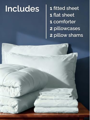 Full Comforter Set - 7 Piece Bed in a Bag Full Size Bed Set - Ice Blue