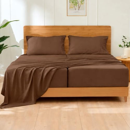 GOKOTTA 5 Piece Split King Sheets Set - Soft, Breathable & Cozy - Brown