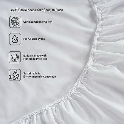 LANE LINEN Full Size Sheet Set 100% Organic Cotton Soft 8pc Percale - White