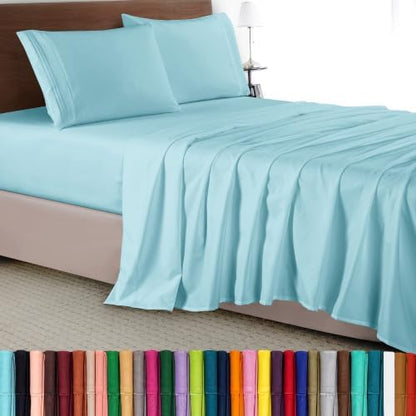 Elegant Comfort Luxury 4-Piece Bed Sheet Set - Luxury Bedding 1500 Premium Hotel Quality Microfiber, Wrinkle Resistant Cool & Breathable, Easy Elastic Fitted, California King, Baby Blue