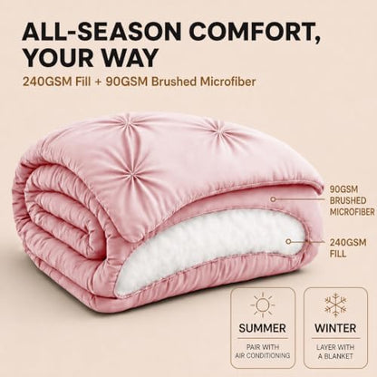 HIMEET King Size Comforter Set Pink - 7 Pieces Pintuck Bed in a Bag