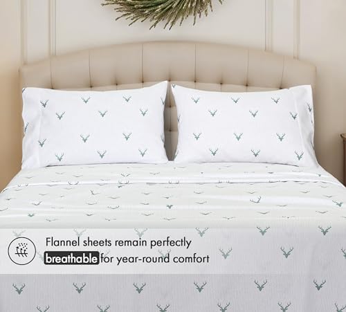 RUVANTI Flannel Sheets Set King Size, Stag Symphony