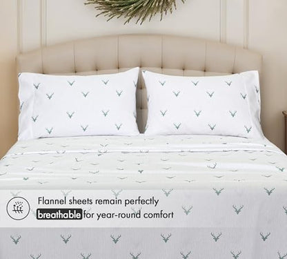 RUVANTI Flannel Sheets Set Queen Size, Stag Symphony