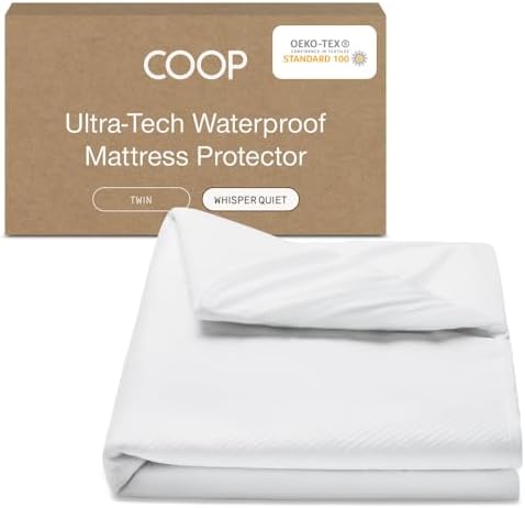 Coop Home Goods Ultra-Tech Waterproof Mattress Protector Twin, Smooth Top Mattress Pad, Waterproof Cover, Up to 18 Inches Deep, Machine Washable, Noiseless Comfort, Twin (39x75)