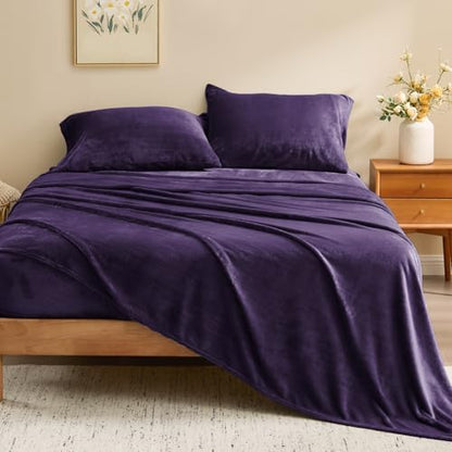 BEDELITE Flannel Sheets Queen Size, Purple, 4 Pieces