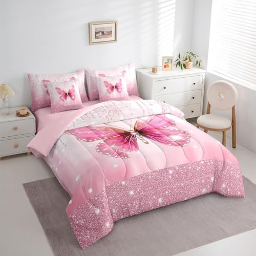 Feelyou Butterfly Comforter Set Queen Size 7 Pieces Dreamy Princess Bedding