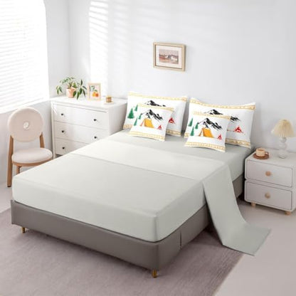 Erosebridal Rv Happy Camping Bed in A Bag Camper Decor Comforter Set with Sheets Full Size for Kids Boys Teens Rustic Farmhouse 7 Piece Bedding Set Pine Tree Bonfire Bed Sets, Orange White