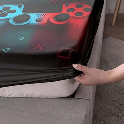 HOSIMA Kids Black Gamepad Bedding Sets Full,1 Fitted Sheet+2 Pillowcases.