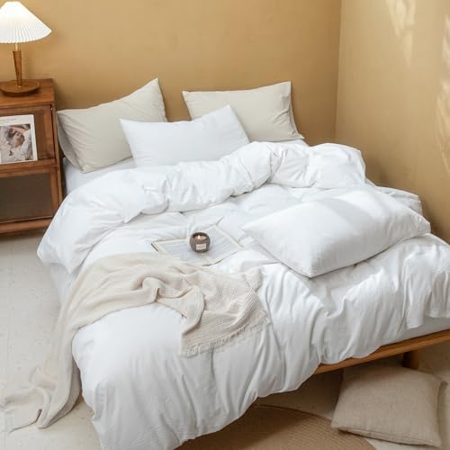 FOSSA Duvet Cover Set 100% Washed Cotton Linen Feel Oversized King Plus