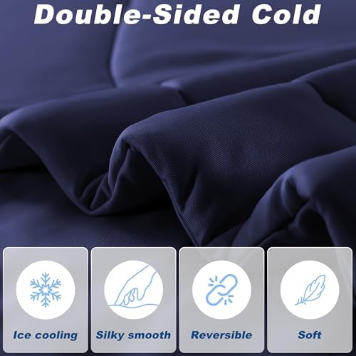 Cooling Comforter Queen Size, Double-Sided Cold Tech Fabric Quilted Bed Comforters Cooling Blanket for Hot Sleepers, Breathable Lightweight Summer Bedding, All-Season Ice Blanket, Navy Blue