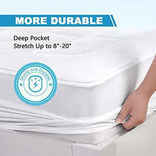 Twin Mattress Pad Cover Top with Stretches to 18” Deep Pocket Fits Up to 8”-21” Cooling White Bed Topper (Down Alternative, Twin Size)