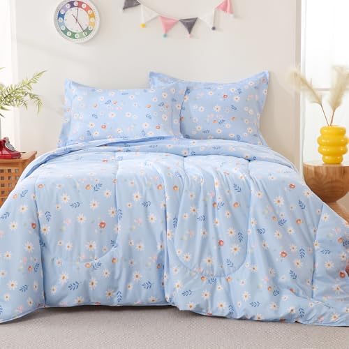 Yibeizi Blue Floral Comforter Set for Girls Kids Full Size Bedding