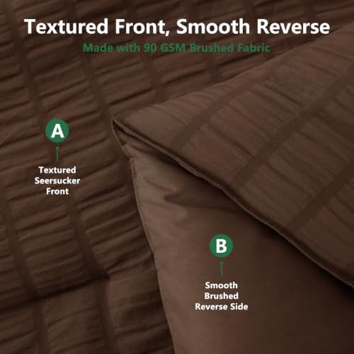 HIMEET King Comforter Set, 7-Piece Seersucker Bed in a Bag, Brown