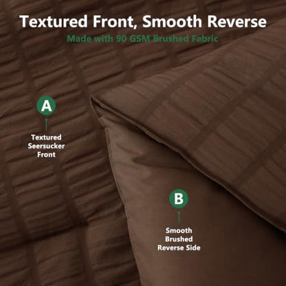 HIMEET King Comforter Set, 7-Piece Seersucker Bed in a Bag, Brown