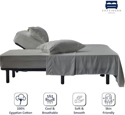 4 Piece Flex Head King Sheet Set 34" Top, 100% Egyptian Cotton, Light Grey