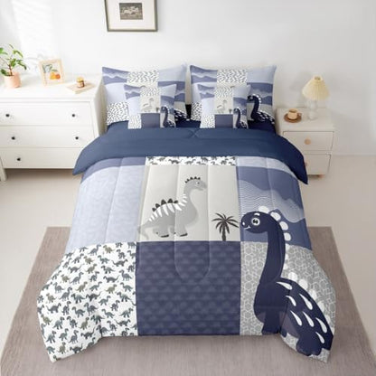 Feelyou Cute Dinosaur 7 Piece Bedding Set Queen Size for Kids