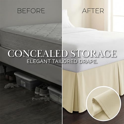 Southshore Fine Living, Inc. Twin Bed Skirt - 14" Drop, Luxury Pleated Bed Skirts, Twin Size Bedding Dust Ruffle, Twin Size Bed Skirting, Cream