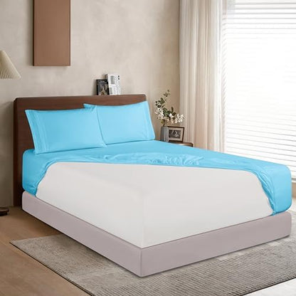 Elegant Comfort 1500 Premium Hotel Quality 18-24 Inches Deep - Extra Deep Pocket Single Fitted Sheet for High Mattress, Luxury and Softest, Smart Pocket - Wrinkle Free, Twin/Twin XL, Aqua Blue