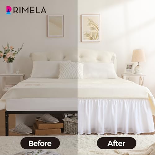 RIMELA White Bed Skirt Queen Size 15 Inch Drop, Elastic Bed Skirting for Adjustable Bed Base & Frame, Bedding Dust Ruffle Easy to Install, Wrap Around Bedskirt, Room Decoration (Pack of 2)