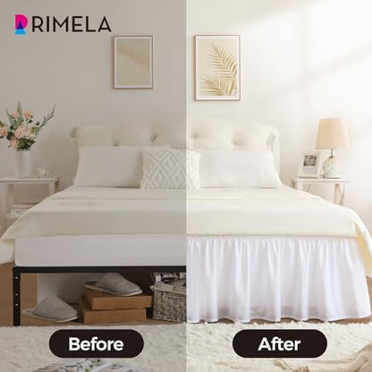 RIMELA White Bed Skirt Queen Size 15 Inch Drop, Elastic Bed Skirting for Adjustable Bed Base & Frame, Bedding Dust Ruffle Easy to Install, Wrap Around Bedskirt, Room Decoration (Pack of 2)