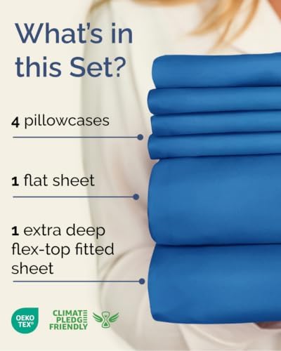 Flex Top Split Head King 6 Piece Sheet Set - Soft & Cooling - Royal Blue