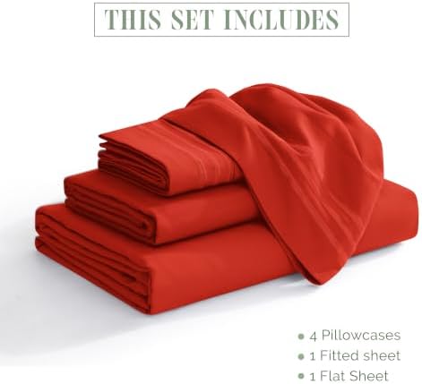 Elegant Comfort Luxury 4-Piece Bed Sheet Set - Luxury Bedding 1500 Premium Hotel Quality Microfiber, Wrinkle Resistant Cool & Breathable, Easy Elastic Fitted, King, Rust Orange